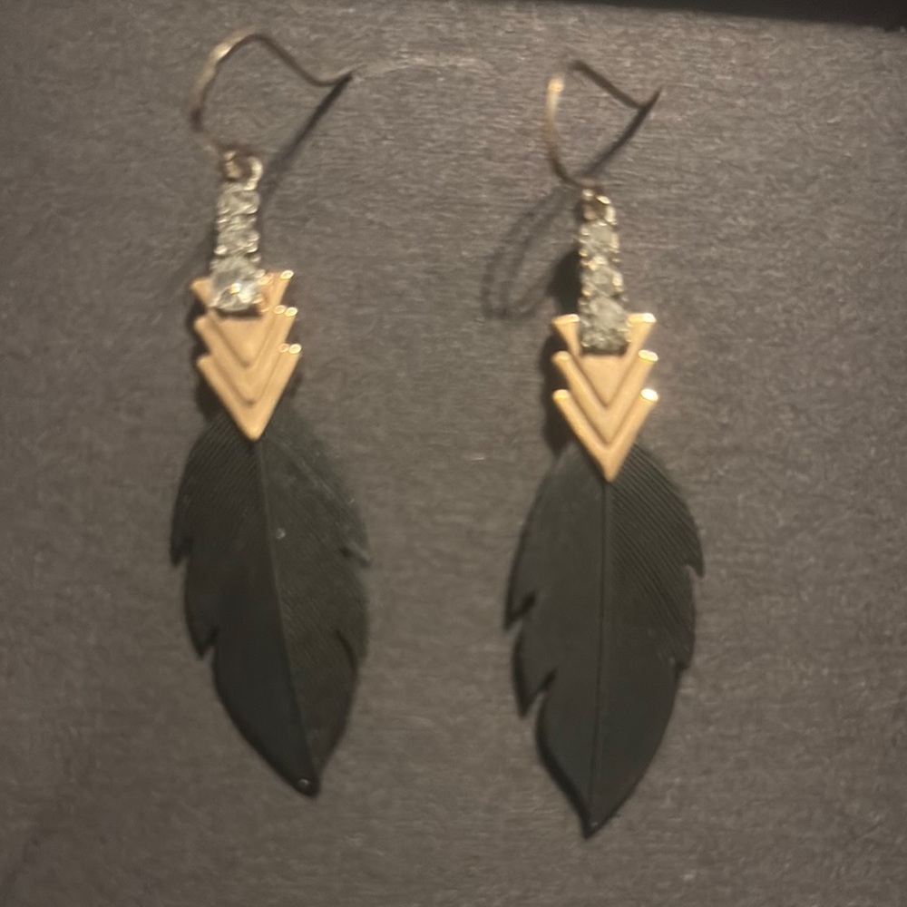 Rose Gold and Black Feather Earrings
